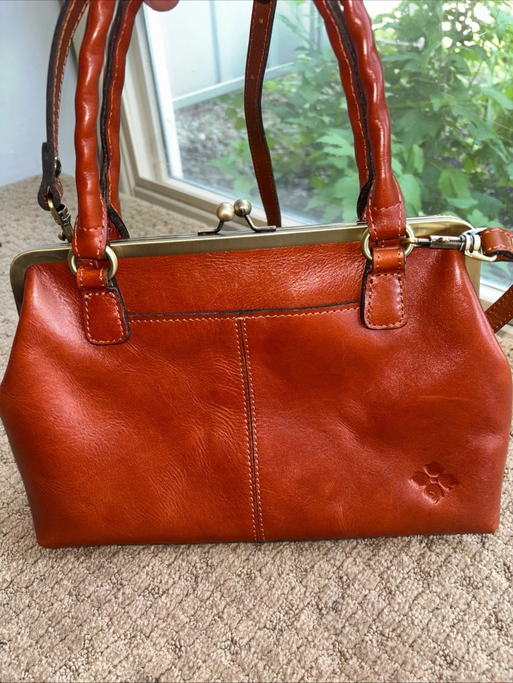 Patricia Nash luxury designer brown Leather handbag embossed floral design